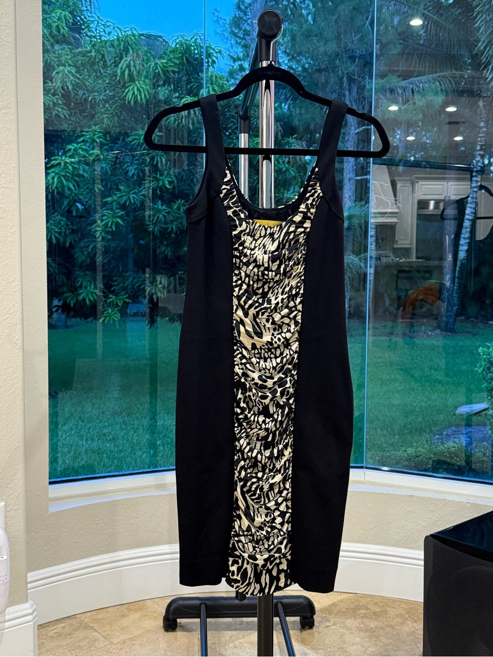 Nicole Miller Black and Cream Printed Panel Sheath Dress - Women